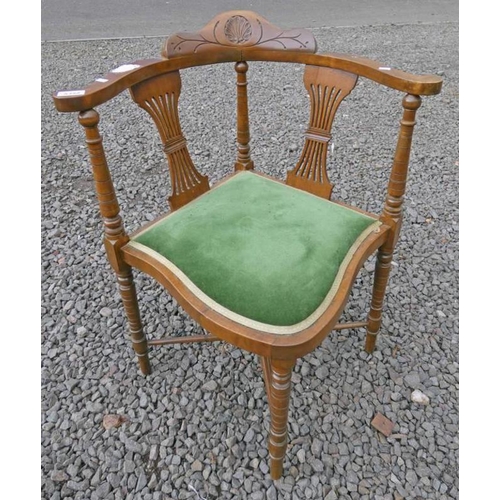 187 - LATE 19TH CENTURY MAHOGANY CORNER CHAIR ON TURNED SUPPORTS