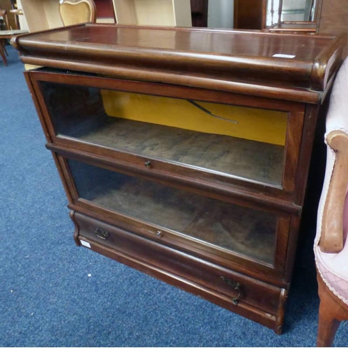 191 - EARLY 20TH CENTURY MAHOGANY SECTIONAL BOOKCASE WITH GLASS PANEL DOORS OVER DRAWER, WIDTH 86CM X HEIG... 