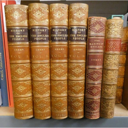 2051 - A SHORT HISTORY OF THE ENGLISH PEOPLE 607 - 1384 BY J.R. GREEN, IN 4 HALF LEATHER BOUND VOLUMES - 18... 