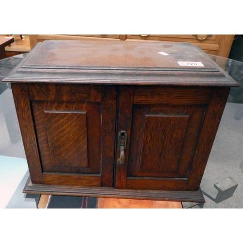 220 - EARLY 20TH CENTURY OAK SMOKERS CABINET, 27CM TALL