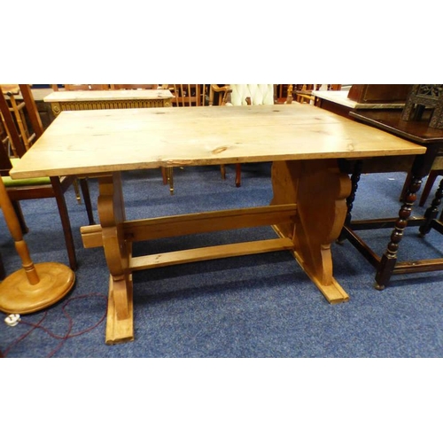 221 - PINE REFECTORY STYLE TABLE. LENGTH 136 CM