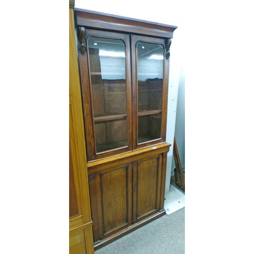 229 - 19TH CENTURY MAHOGANY BOOKCASE WITH 2 GLASS PANEL DOORS OVER 2 PANEL DOORS, WIDTH 91CM X HEIGHT 201C... 