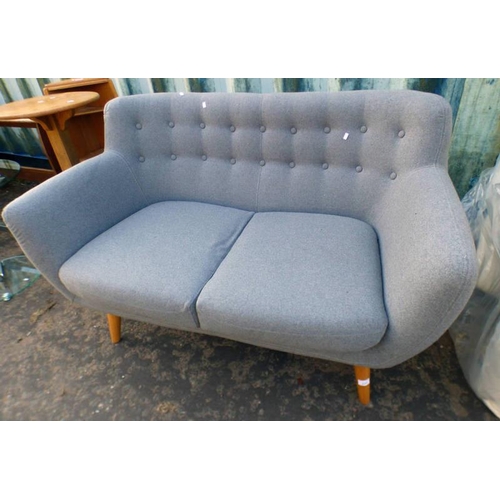 237 - GREY OVERSTUFFED BUTTON BACK SETTEE ON TAPERED SUPPORTS