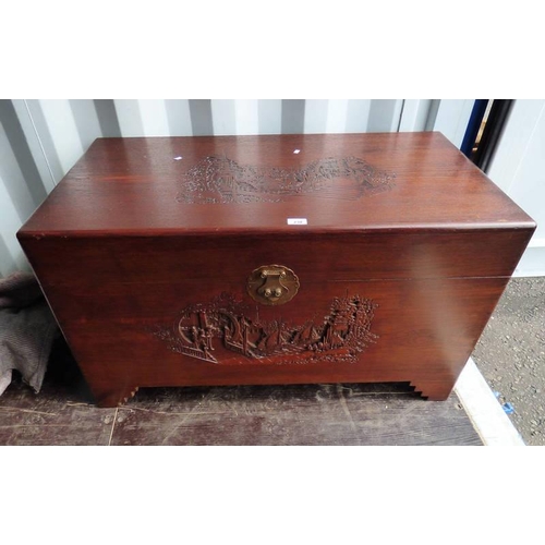 238 - ORIENTAL CARVED CAMPHOR WOOD TRUNK, LENGTH 104 X 60 CM