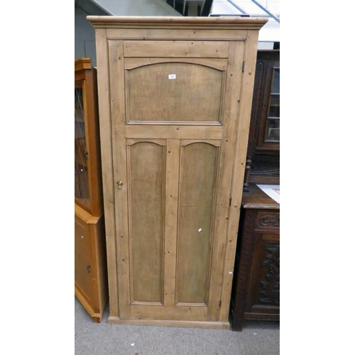 245 - PINE CABINET WITH SINGLE PANEL DOOR & SHELVED INTERIOR, WIDTH 92CM X HEIGHT 197CM