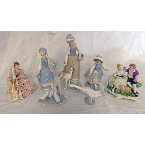 3035 - 4 LLADRO & NAO FIGURES AND CONTINENTAL FIGURE GROUP