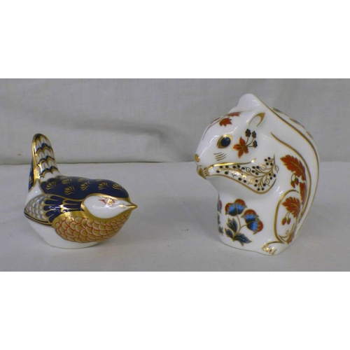 3119 - TWO ROYAL CROWN DERBY PAPERWEIGHTS INCLUDING A SQUIRREL & BIRD BOTH WITH GOLD STOPPERS