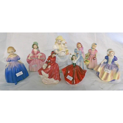 3123 - EIGHT DECORATIVE PORCELAIN FIGURES FROM ROYAL DOULTON & COALPORT. TALLEST - 14 CM