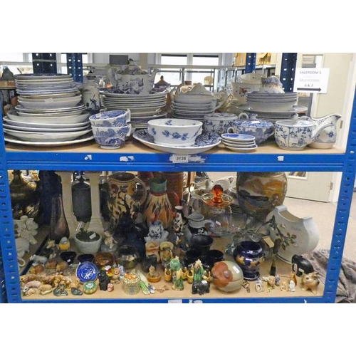 3128 - SELECTION OF VARIOUS BLUE & WHITE PORCELAIN DINNERWARE, TOGETHER WITH DECORATIVE ORNAMENTS, VASES, C... 