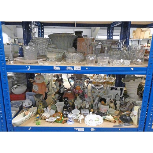 3133 - SELECTION OF VARIOUS ITEMS INCLUDING CRYSTAL DECANTER, DECORATIVE TEA POTS, PORCELAIN FIGURES AND OT... 