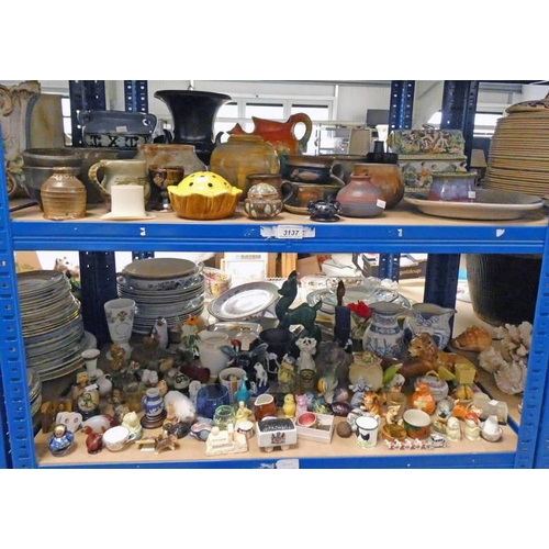 3137 - SELECTION OF VARIOUS PORCELAIN & POTTERY INCLUDING PLATES, VASES, DECORATIVE FIGURES AND OTHERS OVER... 