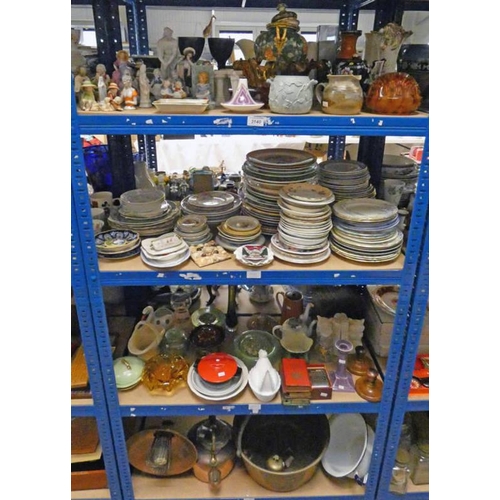 3140 - SELECTION OF VARIOUS ITEMS INCLUDING VASES, PORCELAIN FIGURES, BRASS JELLY PAN AND OTHERS OVER FOUR ... 