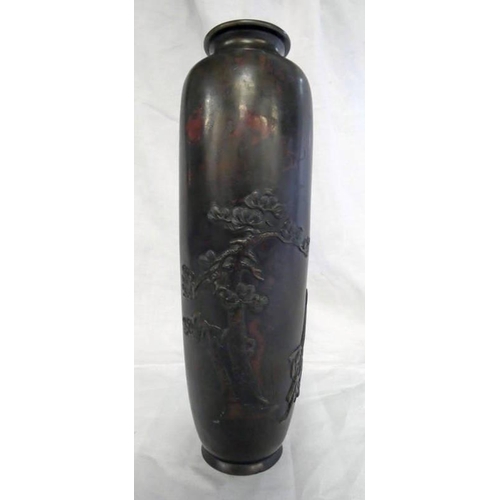 3156 - JAPANESE BRONZE VASE WITH RURAL SCENE DECORATION. HEIGHT 29 CM