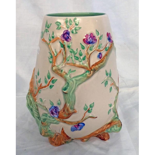 3159 - CLARICE CLIFF POTTERY VASE WITH FLORAL DECORATION.  HEIGHT - 20 CM