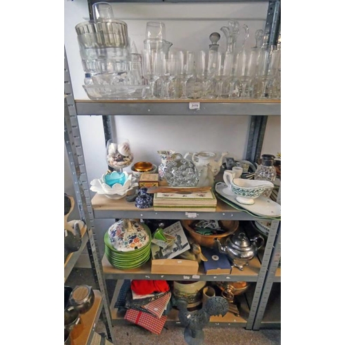 3179 - SELECTION OF VARIOUS ITEMS INCLUDING WINE GLASSES, TEA POTS AND OTHERS OVER FOUR SHELVES