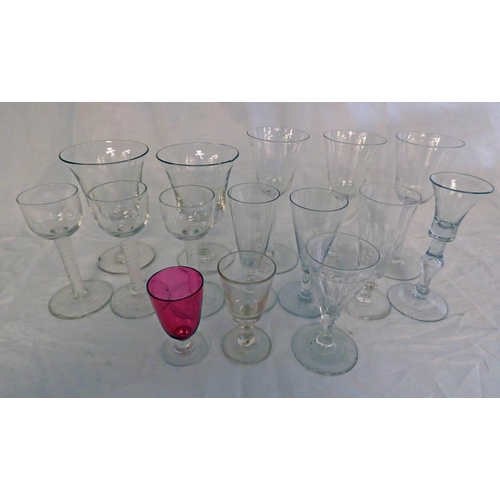 3180 - VARIOUS 19TH CENTURY GLASSES WITH SODA TWIST STEMS ETC