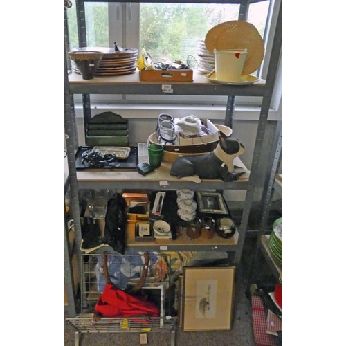 3181 - SELECTION OF VARIOUS ITEMS INCLUDING VASES, LETTER RACK, PHOTO FRAMES AND OTHERS OVER FOUR SHELVES