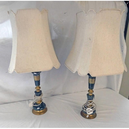 3186A - 2 HARDSTONE & BRASS TABLE LAMPS