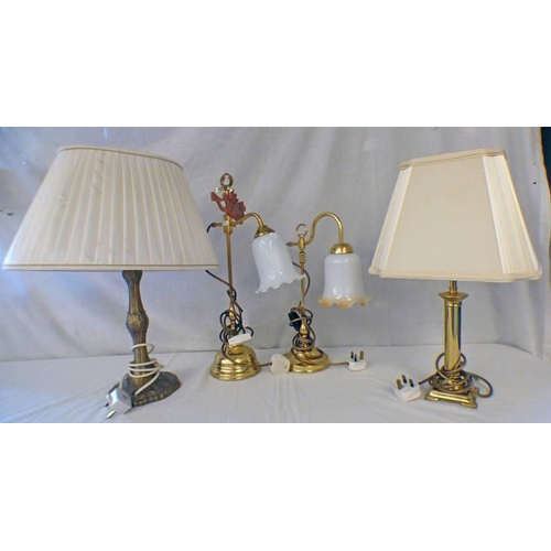 3186B - 3 BRASS TABLE LAMPS & ONE OTHER