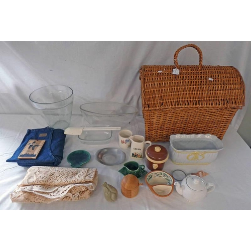 3186C - BASKET WORK HAMPER, GLASSWARE, POTTERY ETC