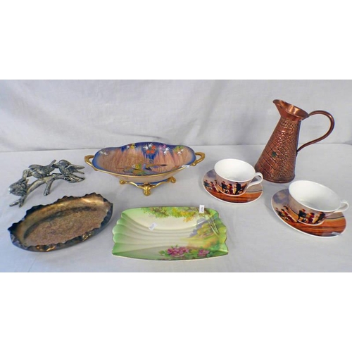 3195A - CARLTON BOWL WITH BIRD DESIGN ROYAL GRAFTON, JACK VETTRIANO PORCELAIN CUPS & SAUCERS, COPPER JUG AND... 