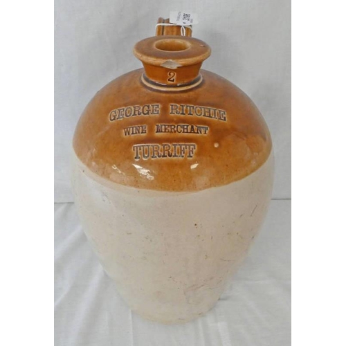 3196 - STONEWARE FLAGON MARKED GEORGE RITCHIE WINE MERCHANT, TURRIFF HEIGHT - 38CM TALL