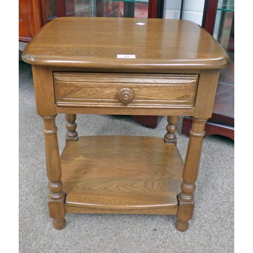 47 - ERCOL ELM LAMP TABLE WITH SINGLE DRAWER & UNDERSHELF, LENGTH 48CM