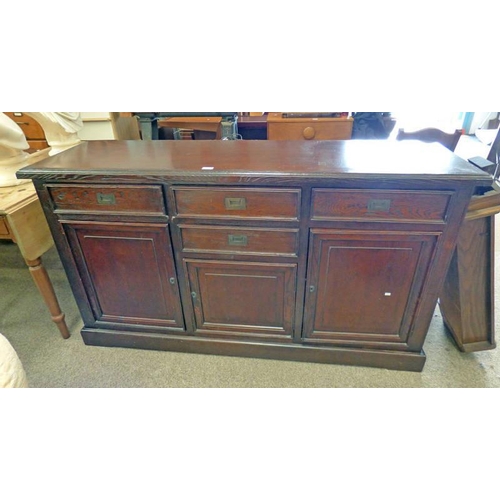 580 - OAK SIDEBOARD OF 3 DRAWERS OVER 3 PANEL DOORS, LENGTH 162CM X HEIGHT 90CM