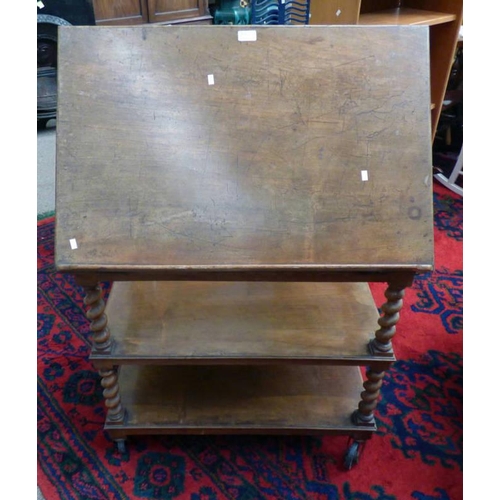 582 - 19TH CENTURY MAHOGANY TROLLEY WITH ADJUSTABLE READING SLOPE OVER 2 SHELVES AND BARLEY TWIST DECORATI... 