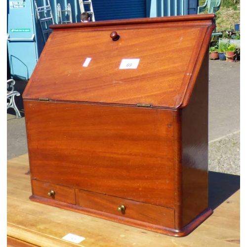 69 - EARLY 20TH CENTURY MAHOGANY DESK TOP LETTER BOX WITH 2 DRAWERS