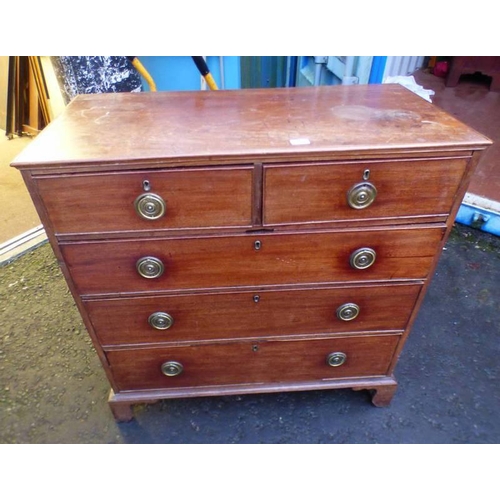 7 - 19TH CENTURY MAHOGANY CHEST WITH 2 SHORT OVER 3 LONG DRAWERS ON BRACKET SUPPORTS.  LENGTH 100 CMS