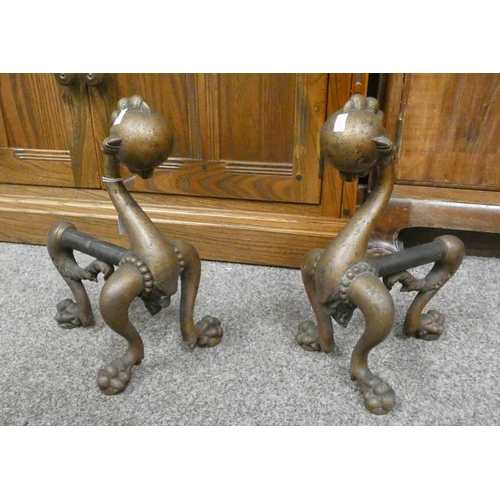 76 - PAIR OF BRASS FIRE DOGS WITH BALL & CLAW DECORATION