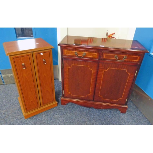 89 - INLAID MAHOGANY CABINET OF 2 DRAWERS OVER 2 PANEL DOORS LENGTH 76CM X HEIGHT 76CM, & CD CABINET