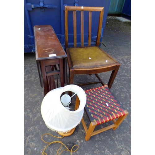 91 - MAHOGANY GATE LEG TABLE, OAK CHAIR OAK TABLE LAMP ETC