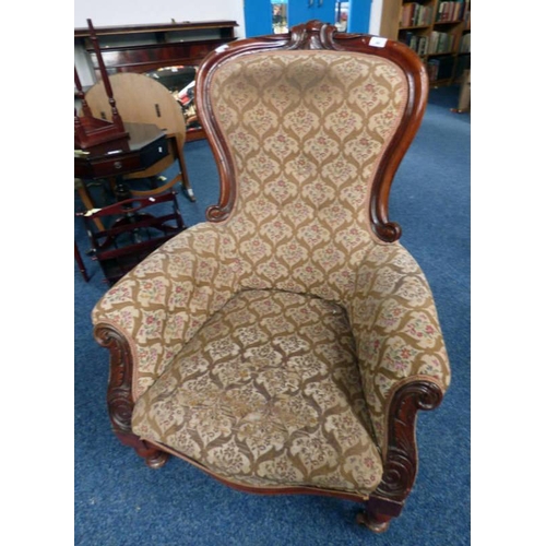 94 - 19TH CENTURY MAHOGANY FRAMED GENTLEMAN'S ARMCHAIR ON TURNED SUPPORTS