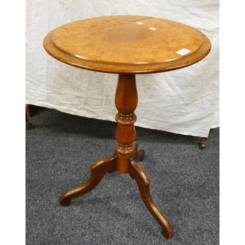 96 - 19TH CENTURY WALNUT CIRCULAR PEDESTAL TABLE WITH BURR TOP, DIAMETER 46CM