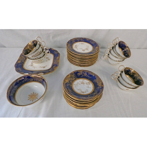 3117 - AYNSLEY PORCELAIN TEA SERVICE WITH BLUE AND GILT DECORATION