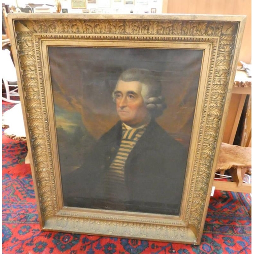 1000 - PORTRAIT OF 18TH CENTURY GENTLEMAN WITH GREEN AND CREAM WAISTCOAT UNSIGNED GILT FRAMED OIL PAINTING ... 