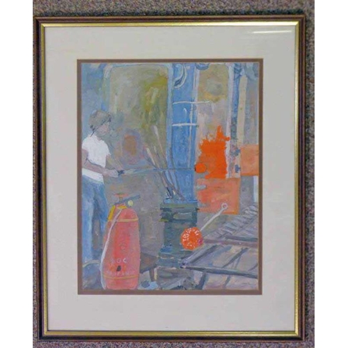 1060 - G SMITH,  THE GLASS BLOWER,  SIGNED & DATED 71 FRAMED GOUACHE,  42 X 32 CM