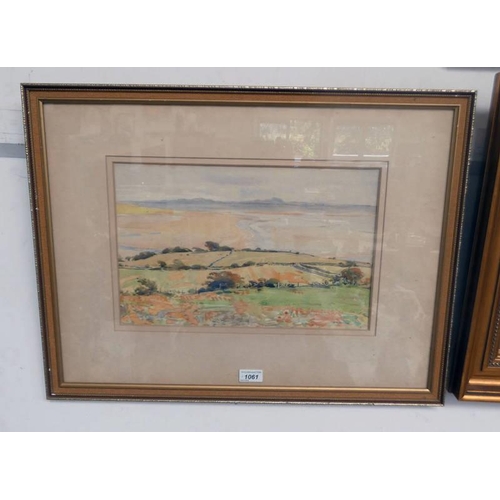 1061 - WM WALLS,  WEST COAST SCENE,  SIGNED,  GILT FRAMED WATERCOLOUR 25  X 40 CMS