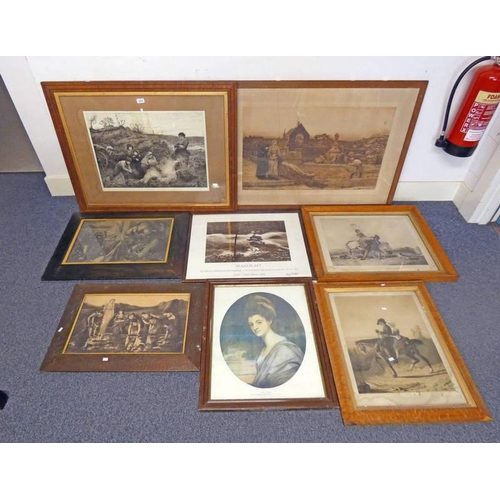 1076 - LARGE SELECTION OF OAK AND WALNUT FRAMED ENGRAVINGS AND OTHER PICTURES