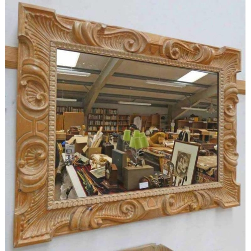 1427 - 20TH CENTURY CARVED PINE WALL MIRROR, 74 X 52 CM