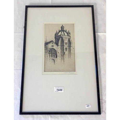 1449 - JACKSON SIMPSON THE TOWER, KINGS COLLEGE SIGNED FRAMED ETCHING  22.5 CM X 13 CM