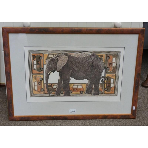 1529 - BARBARA ROBERTSON MINI SAFARI FRAMED SCREEN PRINT 25 X  47 CM