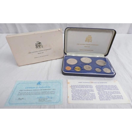 2465 - 1973 FIRST NATIONAL COINAGE OF BARBADOS PROOF SET, IN CASE OF ISSUE WITH C.O.A..