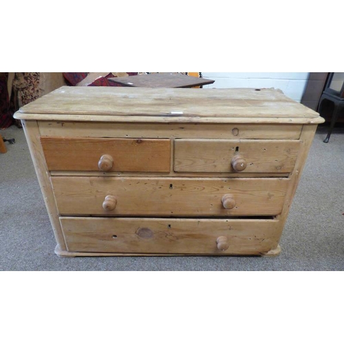 258 - 19TH CENTURY PINE CHEST OF 2 SHORT OVER 2 LONG DRAWERS