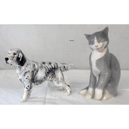 3067 - ROYAL DOULTON SETTER DOG HN 1050 & A CAT BY B & G DENMARK MARKED 2256 SK