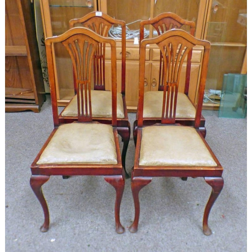 599 - SET OF 4  19TH CENTURY MAHOGANY DINING CHAIRS ON QUEEN ANNE SUPPORTS