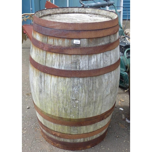 6066 - OAK WHISKEY BARREL WITH IRON BANDING DIAMETER 59CM X HEIGHT 101CM