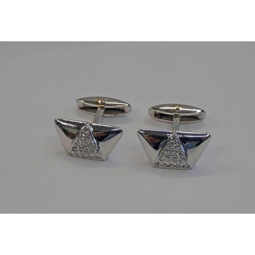 223 - PAIR OF 18CT WHITE GOLD DIAMOND SET CUFF LINKS - 12 G